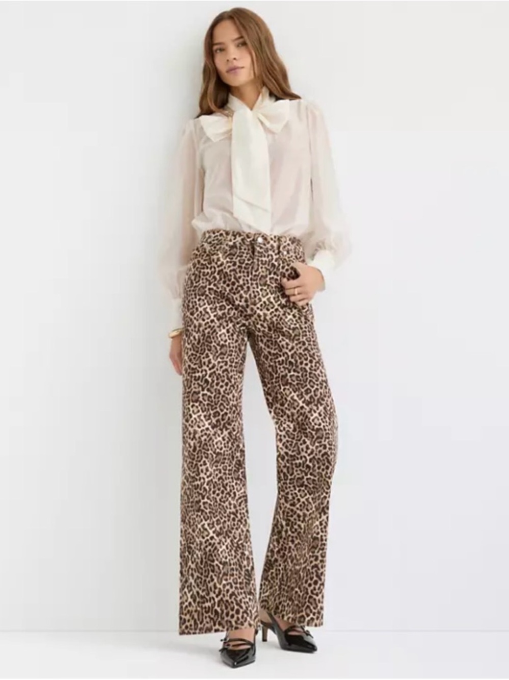 LOFT Leopard Print Wide Leg Jeans in Brown